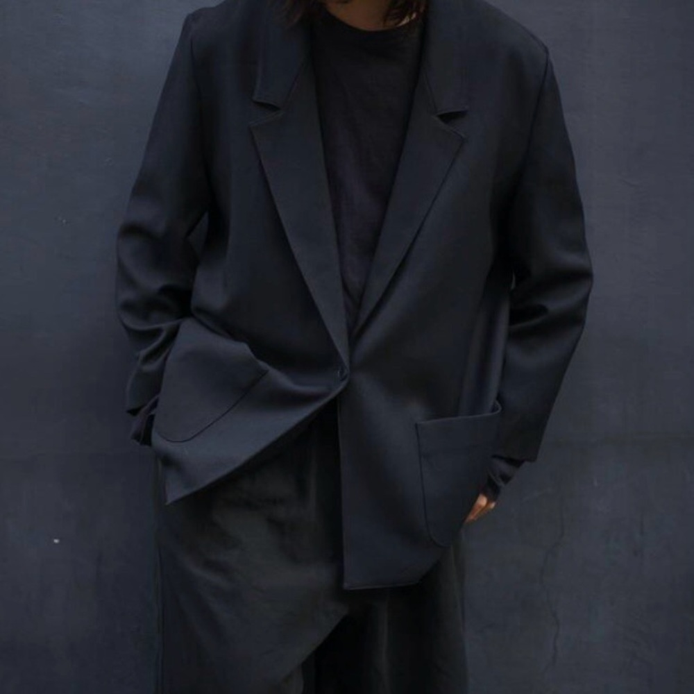 Vintage 90s Donnkenny Black Minimalist Blazer One Button Oversized - Picture 3 of 8